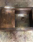 Aged Copper farmhouse sink with flat grid, Farmhouse Sink 30"