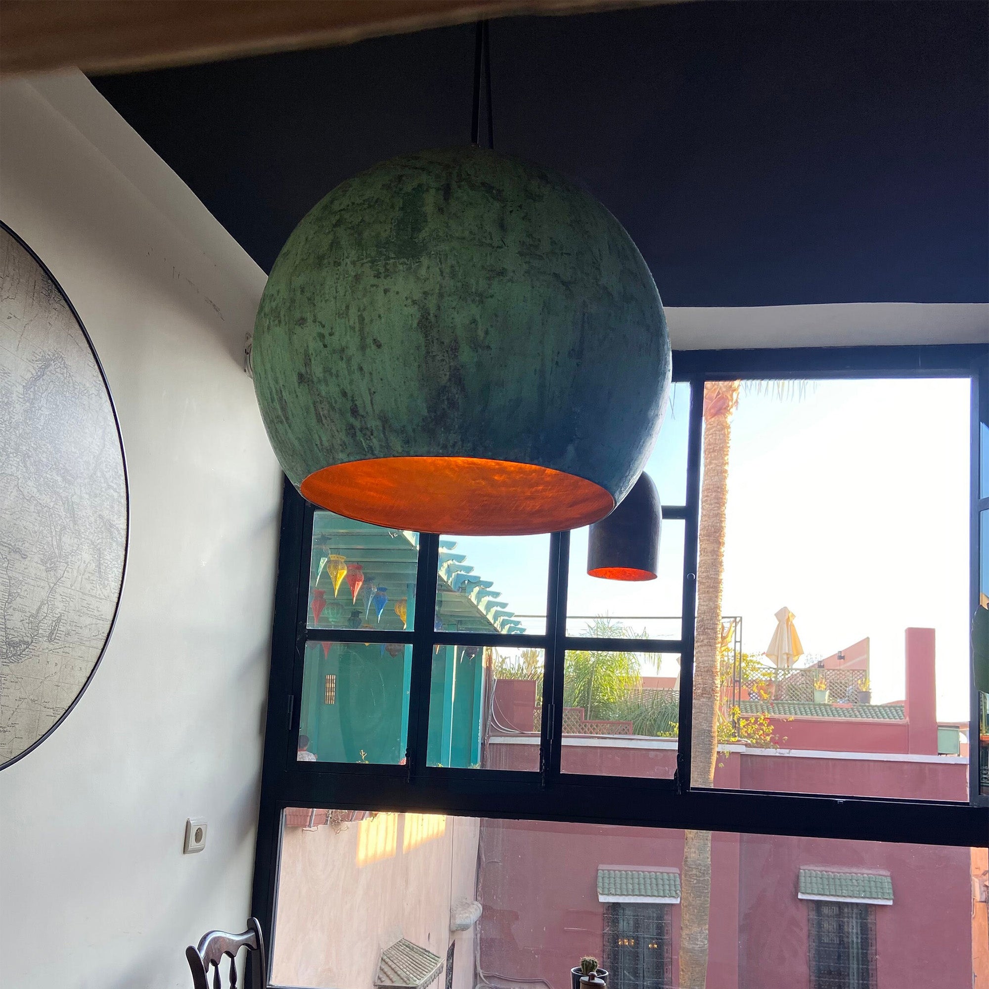 Oxidized Copper Round Pendant Light, Farmhouse  light fixture