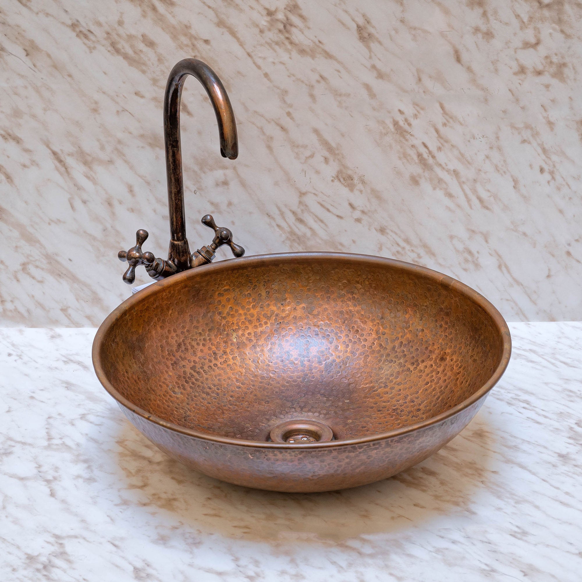 Round Copper Vessel Bathroom Sink, Vessel Hammered Copper Sink