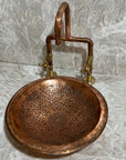 Round Copper drop-in bathroom sink, Handcrafted engraved copper sink
