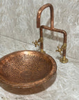Round Copper drop-in bathroom sink, Handcrafted engraved copper sink