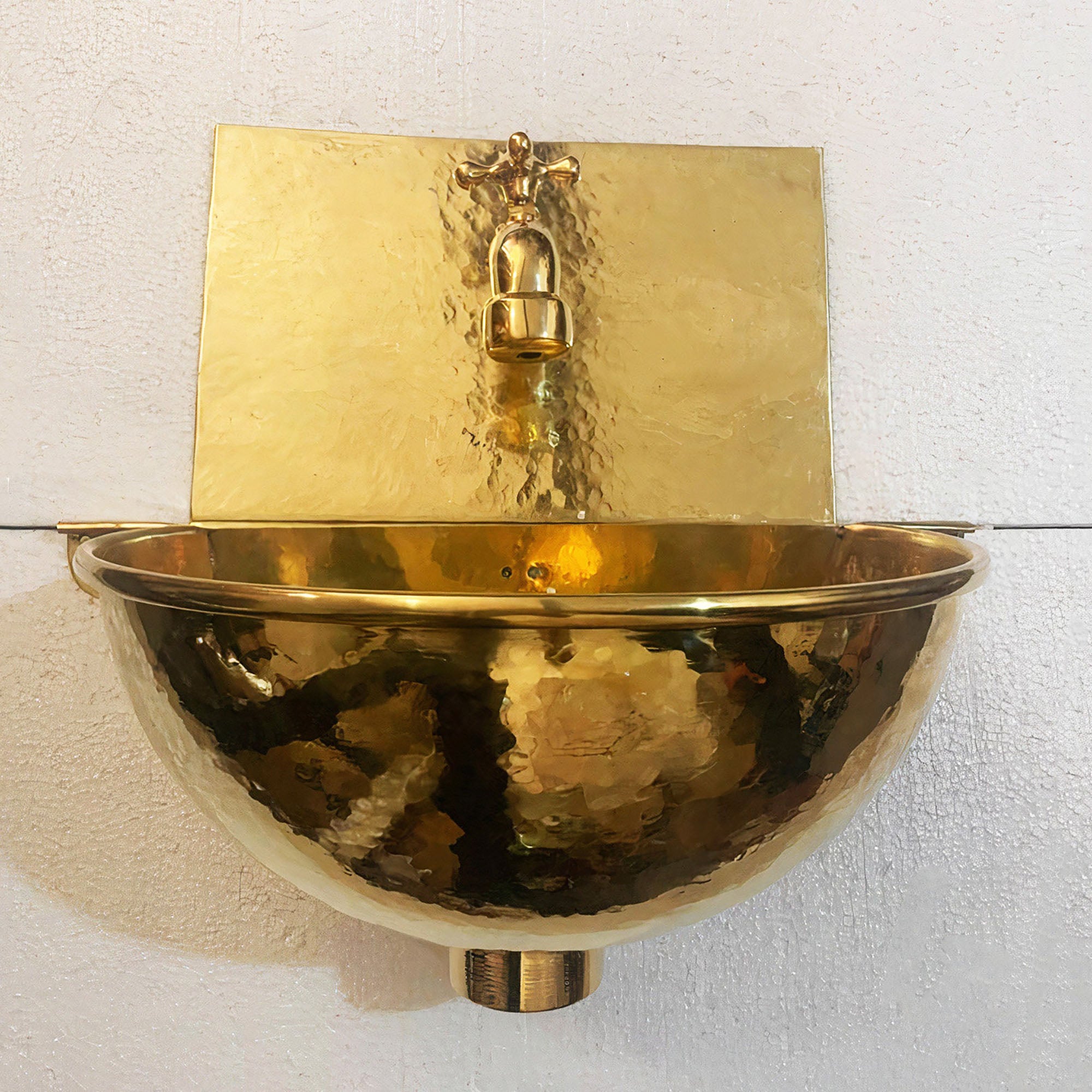 Solid Brass Wall Mounted Bathroom Sink With  Brass faucet, Rounded Wall Hung Sink
