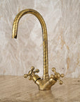 Solid brass Gooseneck faucet, Unlacquered Brass Bathroom Faucet