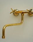 Unlacquered Brass Kitchen Faucet, Handcrafted Brass Wall Mounted Kitchen Faucet