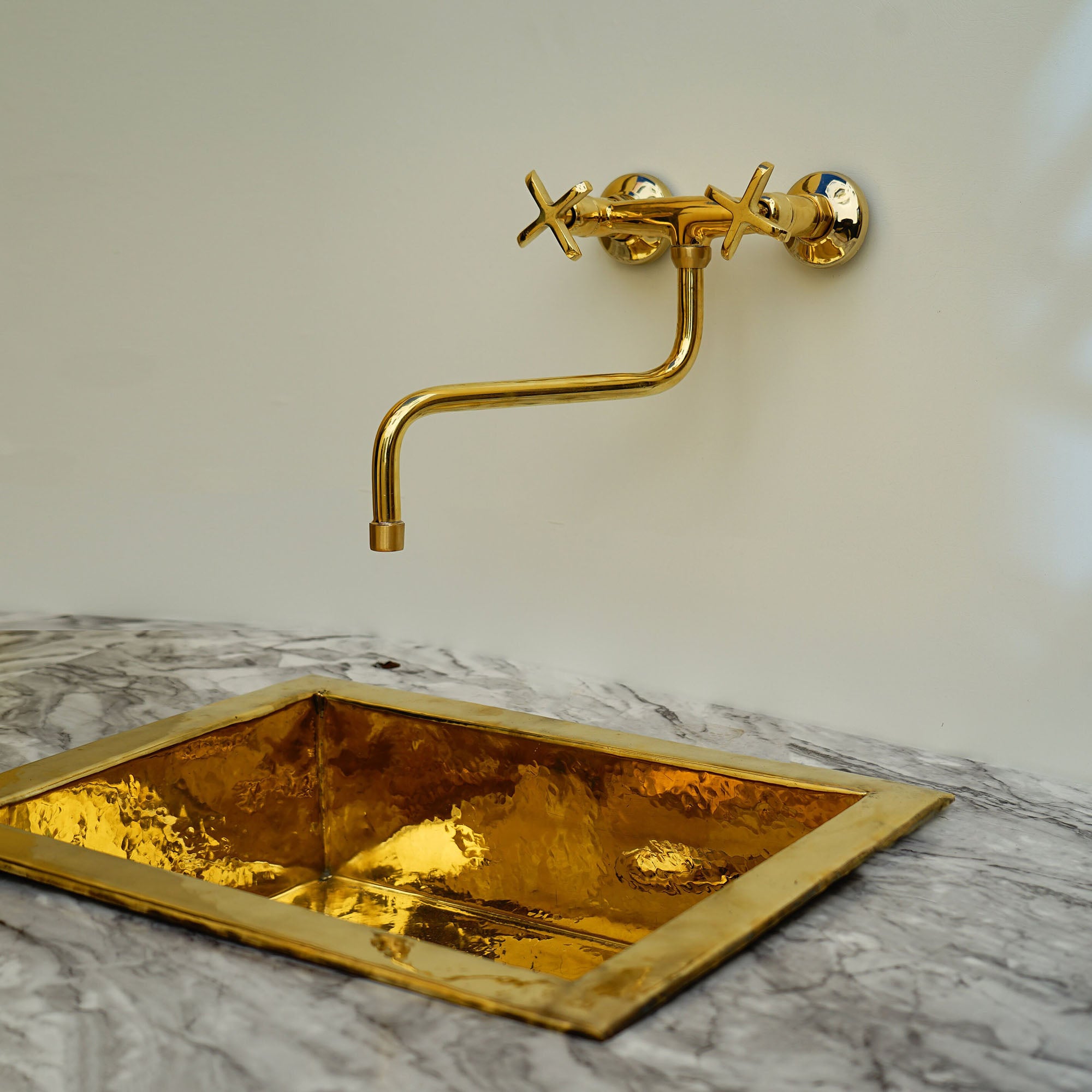 Unlacquered Brass Kitchen Faucet, Handcrafted Brass Wall Mounted Kitchen Faucet