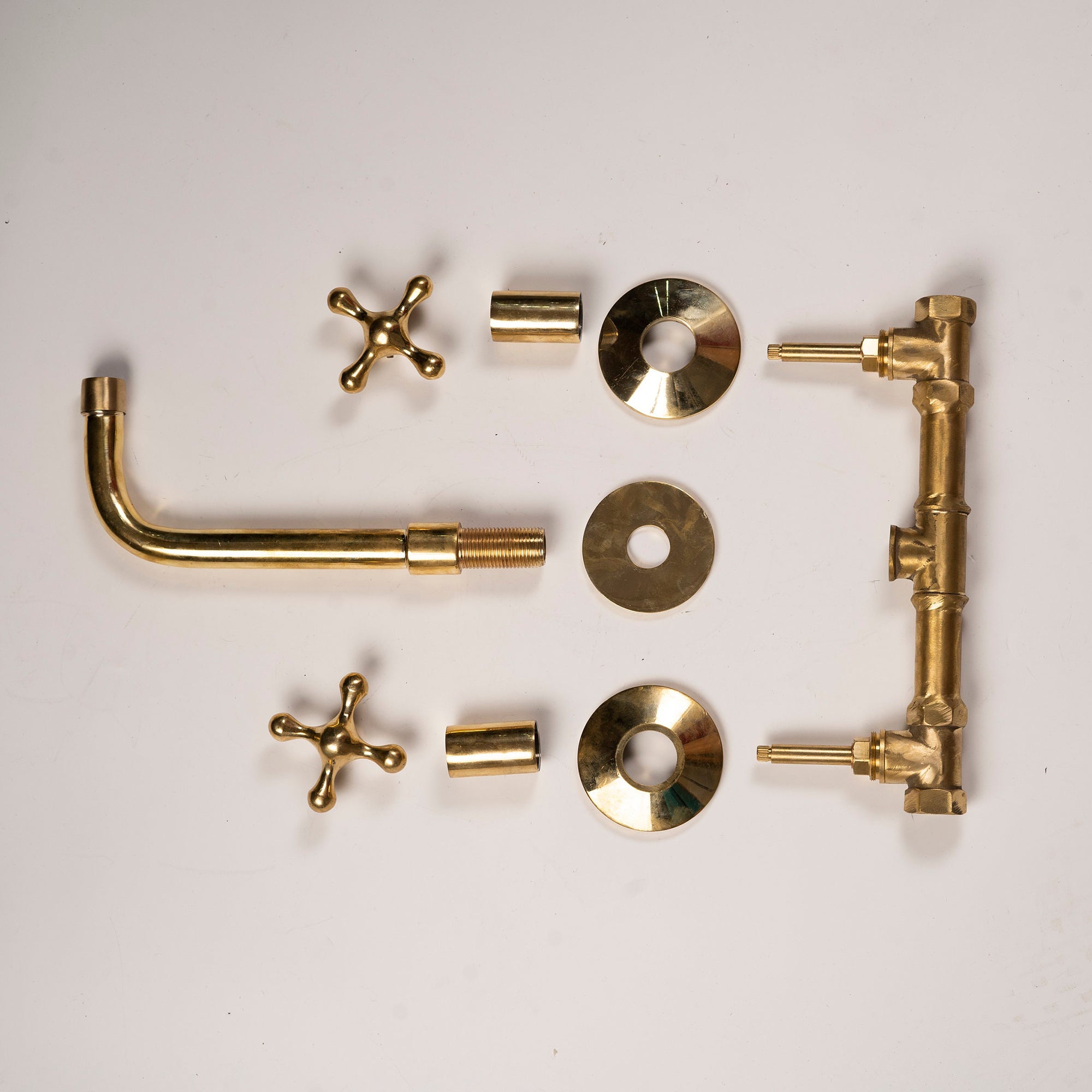 Unlacquered Brass Wall Mounted Bathroom Faucet, Solid Brass Bathroom Faucet With Cross Handle