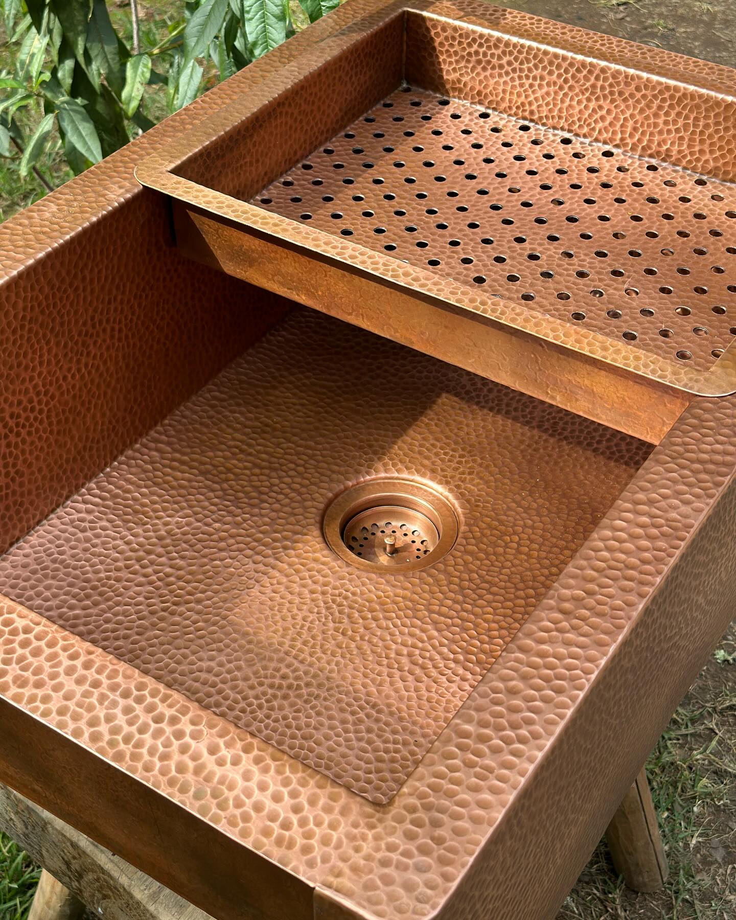 Copper Farmhouse Kitchen sink With Drain Board