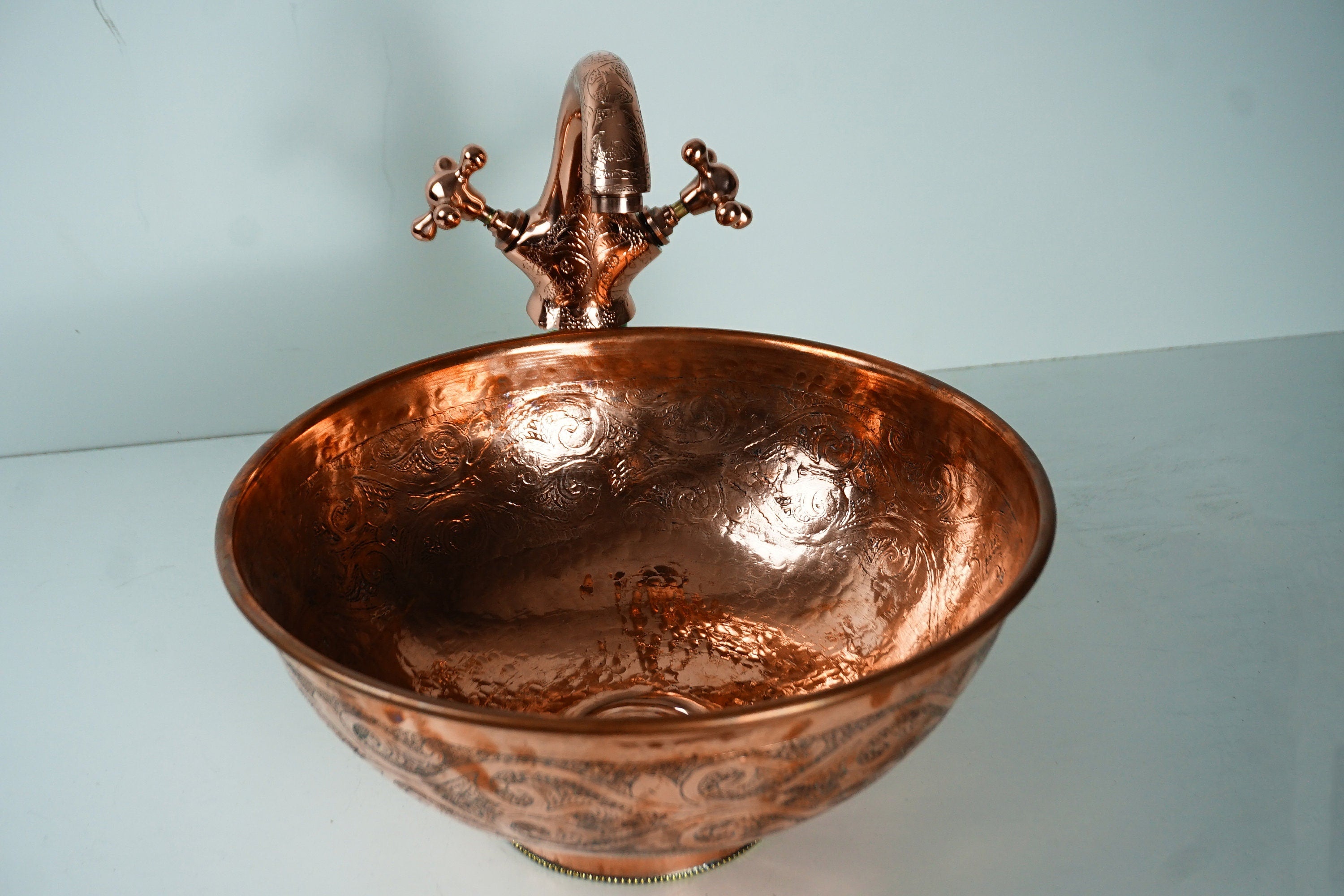 copper wash basin with faucet