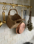 Unlacquered Brass Wall Mounted Pot Rack, Brass Kitchen Rail with Hooks