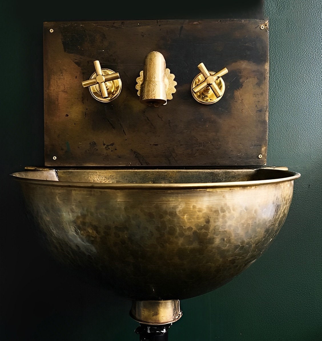 Hammered Antique Brass Wall Mount Sink