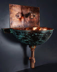 Oxidized Copper Wall mounted Bathroom Sink With Mixer Faucet